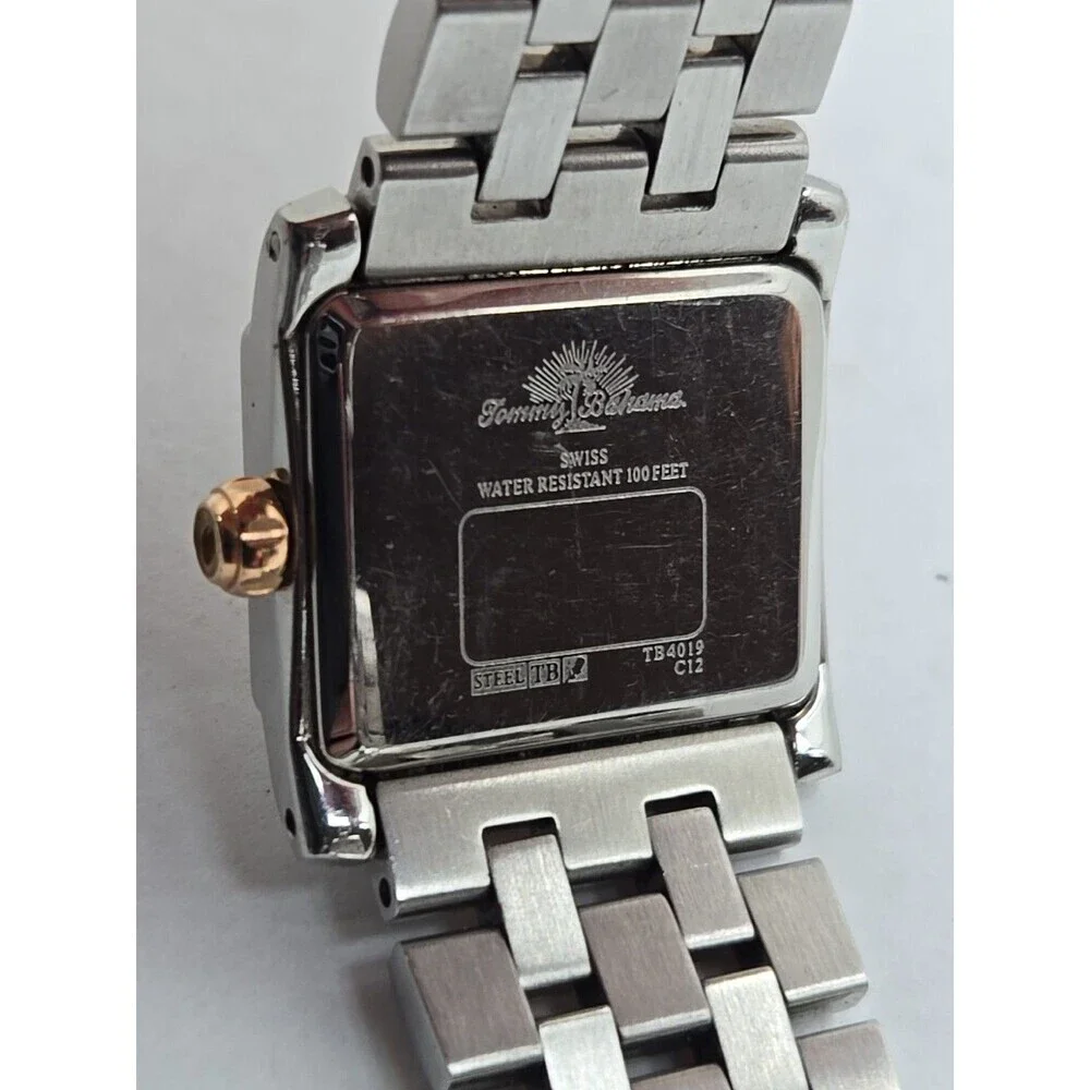 Tommy Bahama Womens Swiss MOP Tank Watch Rose Gold Silver Tone New Battery Dress